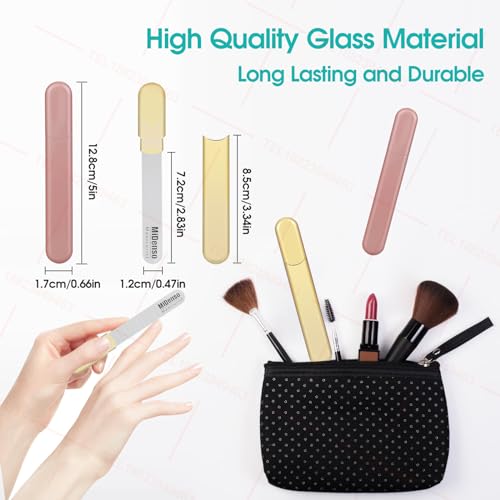 Premium Gift, Glass Nail File with Case, 2 Pack Crystal Nail Files for Natural Nails, Artificial Nails Manicure Pedicure Nail Care Kit Set, Xmas Present for Women and Man(Gold+Champagne)