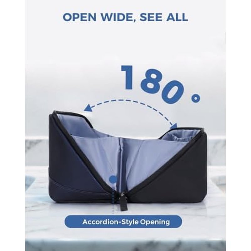 WANDF Toiletry Bag for Men, PU Leather Travel Organizer with Detachable Waterproof Hanging Pouch, Open-Flat Dopp Kit Shaving Bag with Wet Pocket for Travel Toiletries Accessories (Navy Blue)