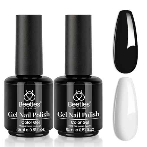 Beetles White Gel Nail Polish Black Gel Polish Kit 2 Pcs 15ml Black And White Polish French Nails Soak Off Led Nails Art Manicure Salon Diy at Home