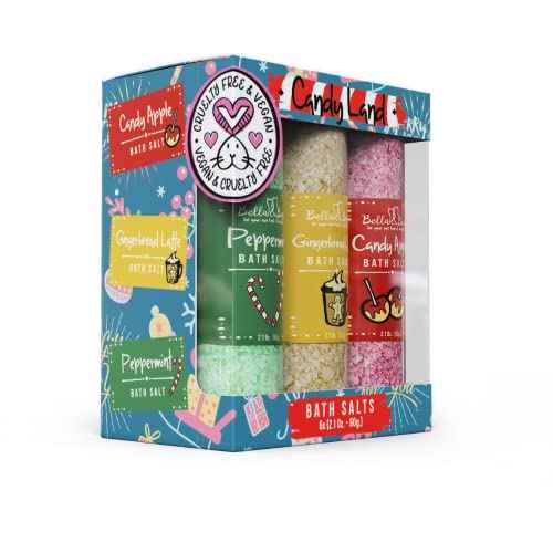 Bella and Bear Candy Land Bath Salts - Holiday Edition | Set of 6 Mini Bath Salts | Cruelty-Free & Vegan | Festive Scents Perfect Stocking Stuffer for Women, Teens, & Tweens
