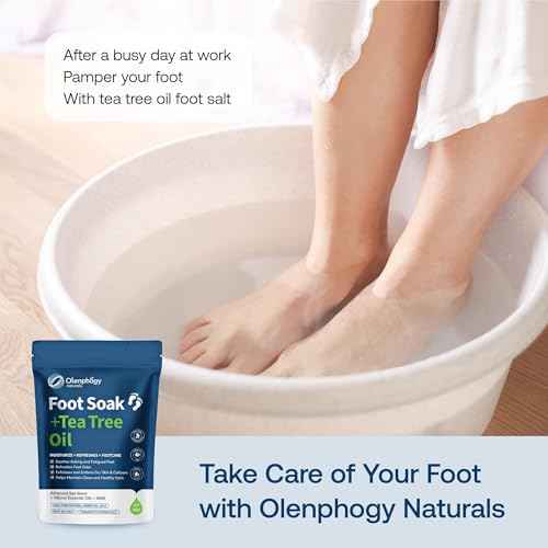 Tea Tree Oil Foot Soak with Epsom Salt - For Stinky Feet, Softens Callus, Cracked Heel Care, Toenail Repair - Epsom Salts for Soaking for Pain, Pedicure Foot Spa for Women, Men, 16oz