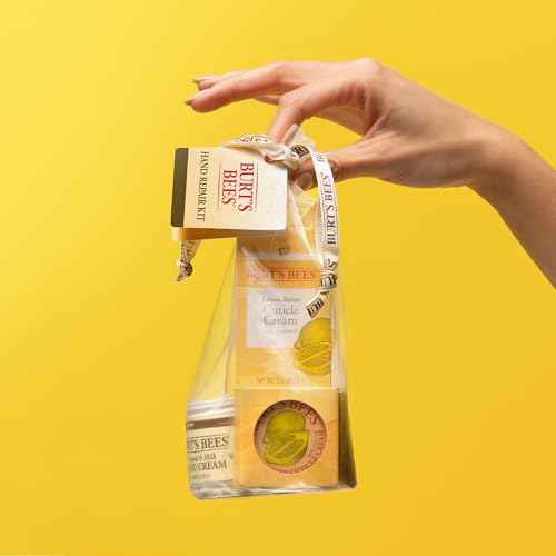 Burt's Bees Christmas Gifts, 3 Body Skincare Stocking Stuffers, Hand Repair Set, 3 Hand Creams plus Gloves - Almond Milk Hand Cream, Lemon Butter Cuticle Cream, Shea Butter Hand Repair Cream