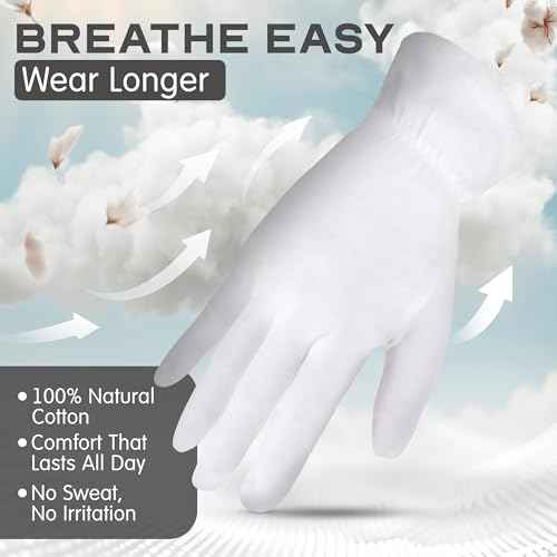 White Cotton Gloves for Dry Hand Sleeping - 8 Pairs of Washable Overnight Moisturizing Gloves with Laundry Bag, Breathable White Gloves for Women & Men