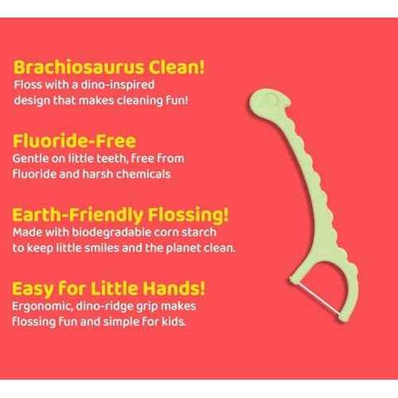 Sea Turtle Kids Dino Floss Picks - Corn Starch Handle - Thin Thread Tooth Dental Flossers - Unflavored (50)
