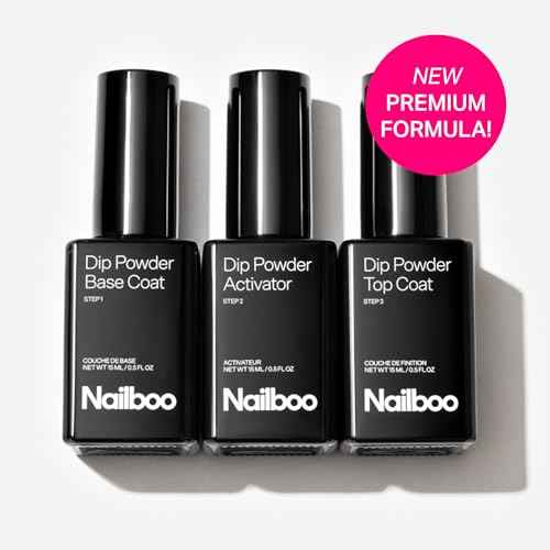 Nailboo Dip Powder Liquid Set, Top Coat, Base Coat & Activator with New Premium Formula, DIY At Home Manicure, No UV Lamp Needed, For Beginners & Professionals, 0.5 Fl Oz (3 Pack)