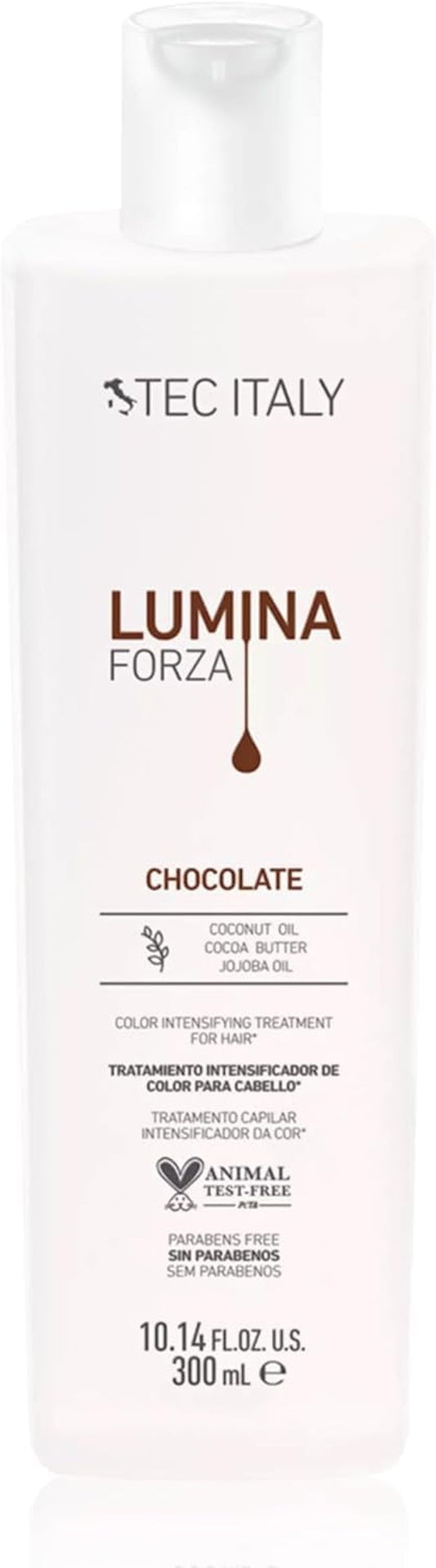 Tec Italy Lumina Forza Chocolate Color Enhancing Treatment for Brown Chocolate Hair Adds Shine Softness Color Depth Hydrating Repair with Botanical Extracts Keratin Amino Acids Leave In Care 300 ml