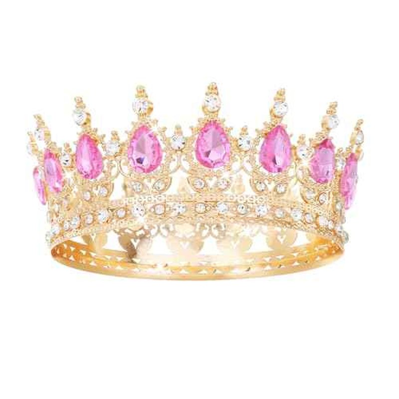 Pink Crown for Women Crystal Tiara and Queen Crown for Girl Wedding Headband for Bride Hair Accessories for Costume Birthday Party Cake Decoration Prom
