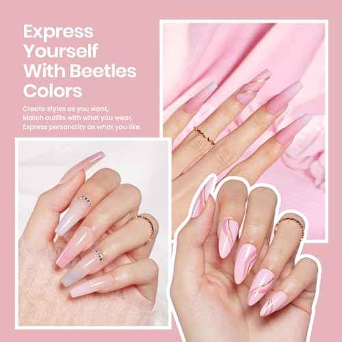 Beetles Gel Nail Polish Kit with Uv Light - 6 Colors Nude Gray Pink Gel Polish Starter Kit Manicure with Base Top Coat Soak off Led Salon DIY at Home Gifts for Women Teens Girls