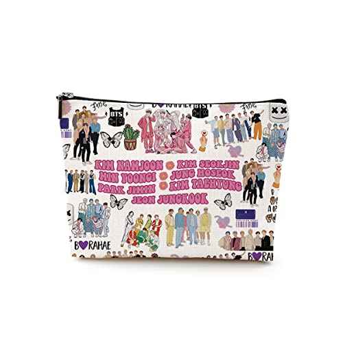 Funny K Pop Character Korean Group Army Cosmetic Bag Singer Inspired Song Idea Gift Army Members Fans Gift Music Lover Merch Makeup Bag Friendship Gifts for Women Friends Mom Aunt Birthday Christmas
