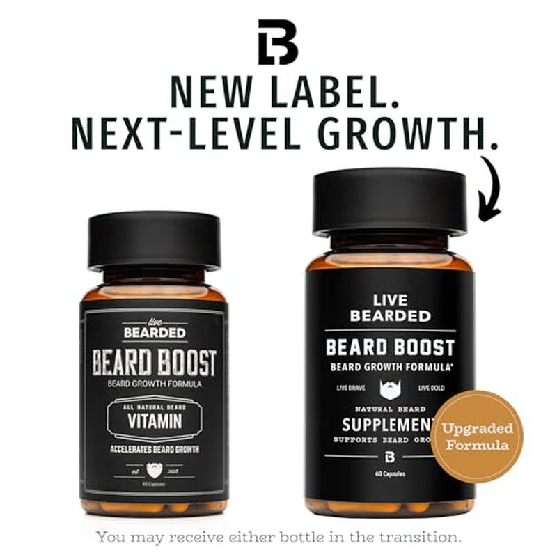 Live Bearded Beard Boost - Beard Growth Vitamins for Men with Biotin, Collagen, Silica, Fo-Ti Root - Facial Hair Growth for Men, Made in The USA | 60-Day Supply