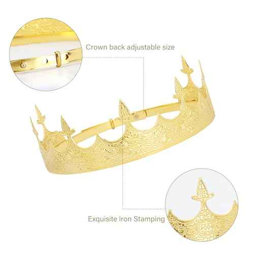 King Crown for Men, Metal Hair Band Baroque Royal Crown Gold Crowns and Tiara for Theme Birthday Party Costume Accessories