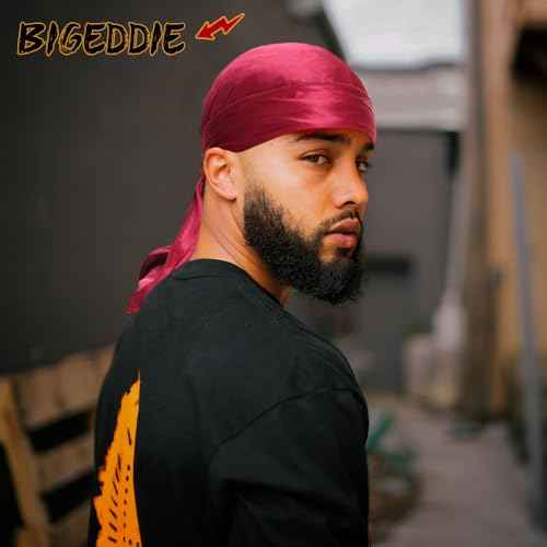 BIGEDDIE 12Pcs Durag Pack, Durags for Men Silky, Silk Durag for Men Women Waves, Satin Du rag with Long Tail and Wide Straps 12 Colors