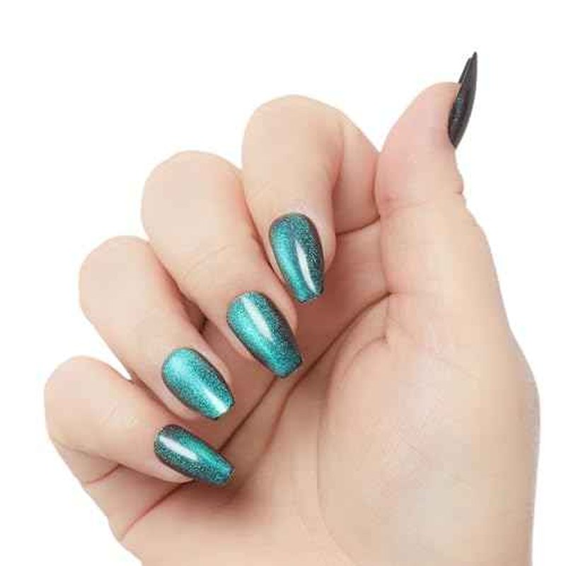 KISS Gel Fantasy, Press On Nails, Nail glue included, 'Chameleon', Blue, Medium Size, Coffin Shape, Includes 28 Nails, 2g glue, 1 Manicure Stick, 1 Mini File