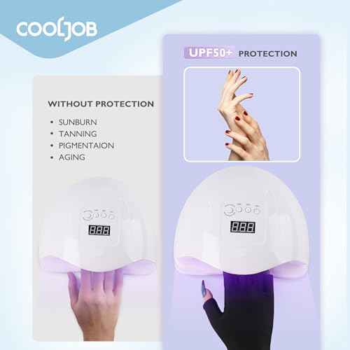 COOLJOB Anti-UV Gloves for Nail Lamp, Professional UPF50+ UV Protection Glove for Manicures, Art Skin Care Fingerless, Women Men Protect Hands from Sun and Nail Dryer Harm, Black, 1 Pair