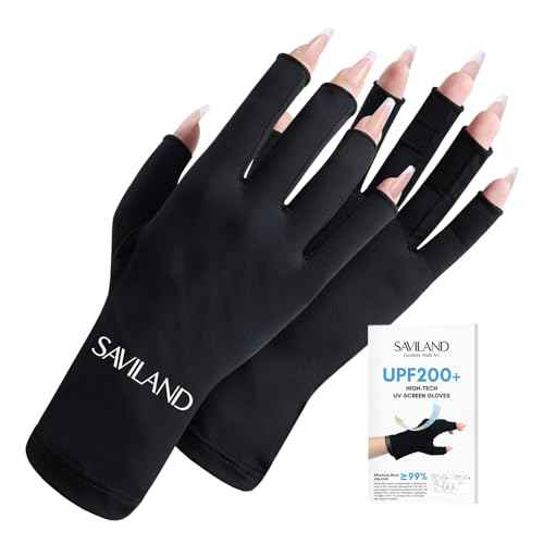 SAVILAND UV Gloves for Nails: Professional UPF200+ UV Glove for Gel Manicures Anti UVA & UVB 999+ Gloves for Gel Nail Lamp Fingerless UV Light Gloves for Gel Nails Prevent Hands from UV Harm (Black)
