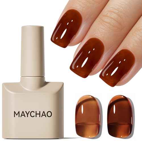 MAYCHAO 15ML Jelly Sheer Tortoise Gel Nail Polish 1Pc Transparent Hot Cocoa Amber Gel Polish Soak Off UV LED Translucent Nail Polish Nail Art Starter Manicure Salon DIY at Home, 0.5 OZ