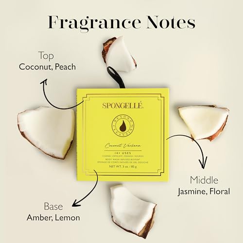 Spongelle Coconut Verbena Wild Flower Buffer Body Scrubber with Box | Bath & Shower Loofah for Women | Exfoliator with Body Wash Infused | 14+ uses