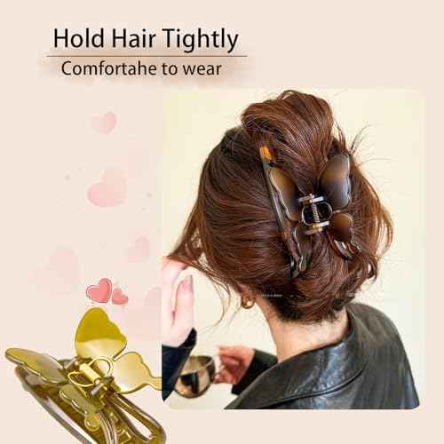 Large Butterfly Hair Claw Clips, Hair Clips for Thick/Thin Curly Long Hair, Strong Hold Matte Nonslip Cute Hair Clips for Women/Girls, Neutral Claw Clips for Hair