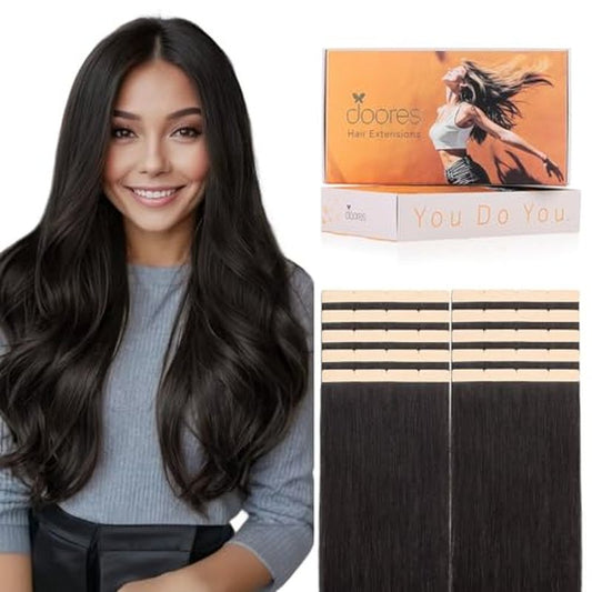 DOORES Tape in Hair Extensions Human Hair, Dark Brown 18 Inch 50g 10pcs, Wide Tape in Extensions Real Remy Invisible Seamless Tape-ins Silky Straight Skin Weft Folding Wear