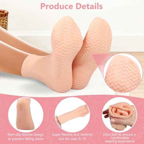 Silicone Moisturizing Socks for Dry Cracked Feet - 2 Pairs, XL Long Size, Non-Slip Heel Socks for Women and Men - High Stretch Foot Care Pedicure - White & Beige