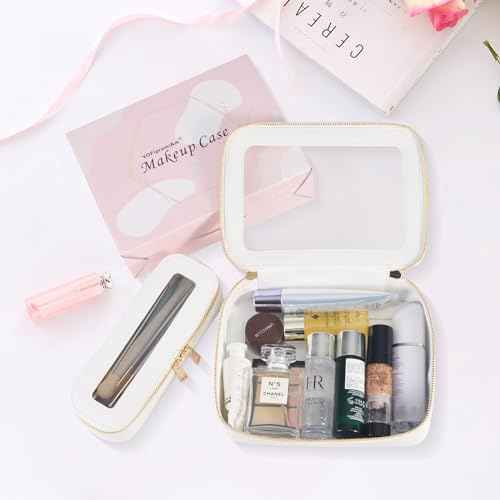 Small Clear Makeup Bag Toiletry Bag Cosmetic Bag and Makeup Brush Holder,Waterproof Makeup Pouch Travel Bag Organizer Case with Zipper for Women Toiletries and Car Organizer