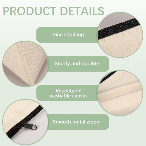 OKBA Beige 30 Pcs Sublimation Makeup Bags Blanks,DIY Craft Canvas Zipper Pouch Cosmetic Bag,Multi-Purpose Canvas Bag Bulk