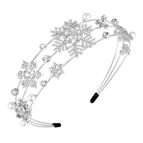 Christmas Headband Silver Snowflake Headband Pearl Christmas Party Headbands for Women Holiday Hair Hoop (Snowflake/Silver)