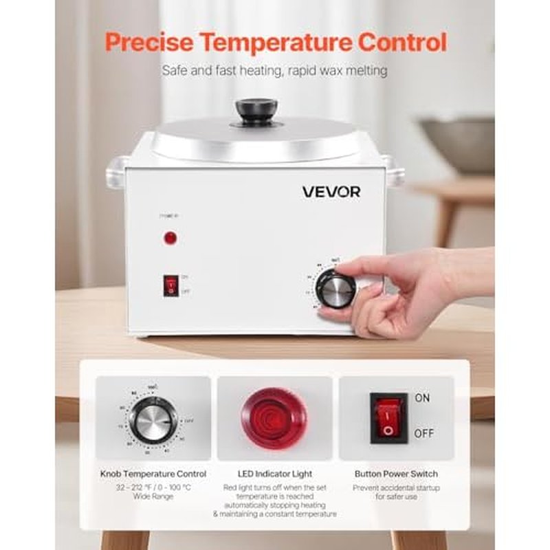 VEVOR Single Pot Wax Warmer, 3000ML 300W Professional Wax Warmer for Hair Removal, 32 ¢µ - 212¢µ Adjustable Electric Waxing Heater with 100PCS Waxing Sticks for Home Use, Beauty Salon, Spa