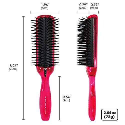 BS Anti Static Hairbrush [Made in Japan] 7 Row Curly Hair Brush for Styling, Blow-Drying, and Detangling, Static Free Hair Brushes for Women (Pink)