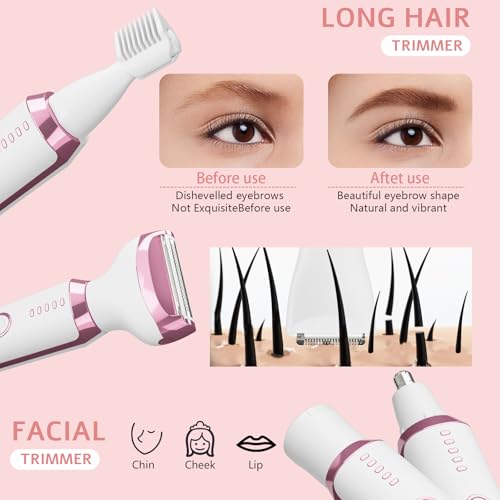Electric Razor Shavers for Women 5 in 1 Electric Shaver for Women,Cordless Replaceable Facial Eyebrow Razors & Nose Hair Trimmer, Wet Dry Bikini Trimmer Pubic Hair Removal Gifts for Womens 3028A White