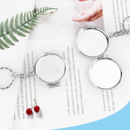 10 Pcs Compact Mirror Portable Metal Folding Mirror with Key Ring for Pockets Bags Wallets Travel Toiletries Gifts - Round