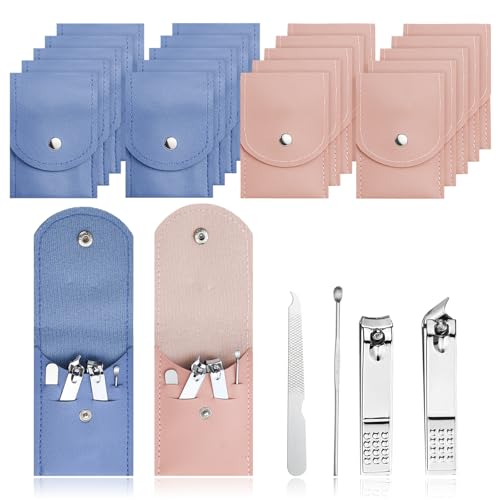30 Sets Finger Nail Clipper Set Bulk,4 in 1 Adult Stainless Steel Travel Manicure Kit with Case Individually Wrapped Nail Clippers Bulk for Homeless,Hotel,Charity(2 Colors)