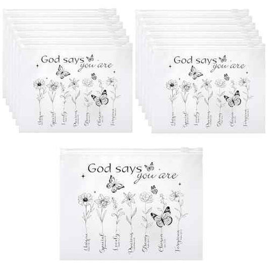 Reginary 50 Pcs Inspirational Gifts Bulk for Women Cosmetic Bag EVA Makeup Bag with Zipper for Birthday Christmas Encouragement Presents(God Says)
