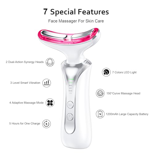 7 in 1 Multifunctional Facial Massager, Red Light Therapy for Face, Beauty Skin Care Tool for Face and Neck, Portable Facial Massager for Wrinkles and Skin Care-White