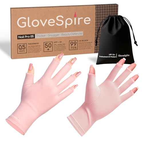 Thickened UV Gloves for Nails, UPF50+ UV Protection Gloves, Fingerless Design for Women Gel Manicures Anti UVA UVB Light(One Size Fits Most/Blush Pink)