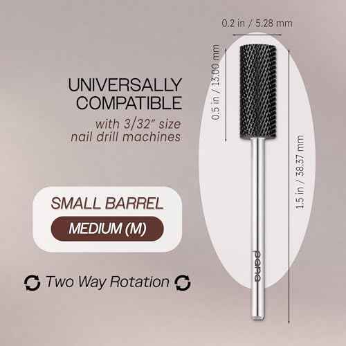 USA PANA Professional 3/32" Shank Size - Flat Top Small Barrel Carbide Bit - 5X Coarse Grit to Extra Fine Grit - Gold, Silver, DLC Black - Nail Drill Bit for Dremel Machine (Medium, DLC Black)