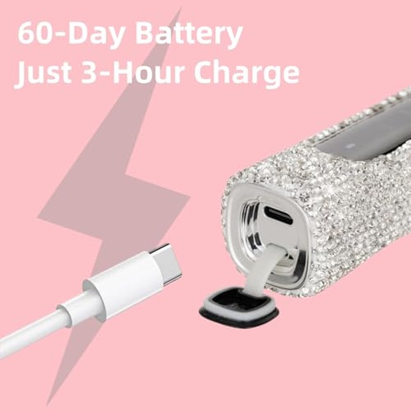 Diamond Sonic Electric Toothbrush Bling Rechargeable Toothbrushes for Adults with 6 Brush Heads Vibrating Toothbrush-5 Modes, USB-C Fast Charge,2Min Smart Timer,IPX7 Waterproof(White)