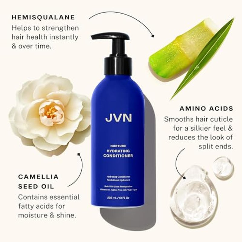 JVN Nurture Hydrating Shampoo and Conditioner Set, 20 Fl Oz, Detangles & Softens Hair, Moisture and Deeply Nourishing, Color Safe Hair Care for Women and Men, Silicone and Sulfate Free
