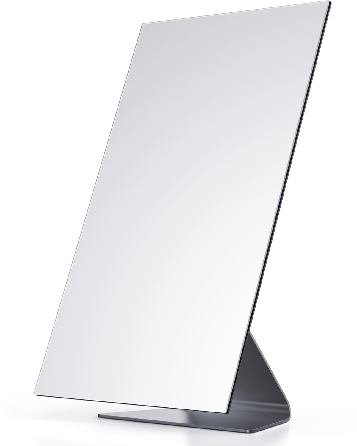 NEZZOE Rectangular Free-Standing Makeup Mirror, Frameless 1X Vanity Mirror with Adjustable Tilt, Metal Base, for Desk, Bathroom Countertop or Windowsill, 12 x 7 Inches