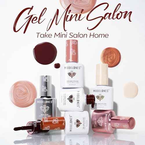Modelones Gel Nail Polish Kit with UV Light, Milky White Nude Glitter Pink Red Gold Fall Metallic Manicure Set with Base Top Coat Star Stickers 4 Colors Gel Mini Salon Nail Art Gift for Women Girl