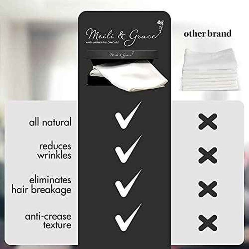 100% Mulberry Silk Pillowcase, Queen Pillowcases for Skin Care and Healthy Hair, Soft Silk Fabric, Queen Size - Meili and Grace