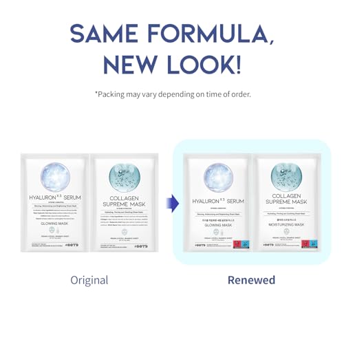 Hydrating Sheet Mask Starter Kit Variety Pack for Skin Care, Dry, Ance, Sensitive Skin, Korean Vegan Facial Sheet Mask for Men & Women, Collagen, Cica, Ceramide, Hyaluron, Retinol 5EA