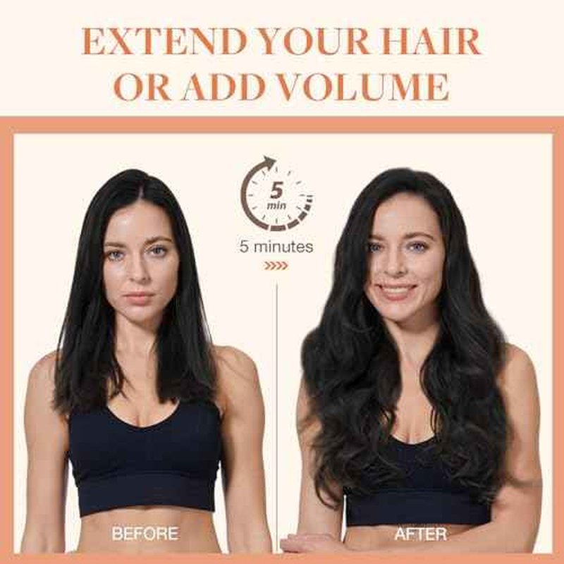 GOO GOO Invisi Edge Clip in Hair Extensions 20inch 150g 7Pcs Injected Seamless PU Clip in Hair Extensions, Virgin Real Human Hair, 1 Jet Black