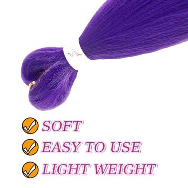 Long Purple Braiding Hair -24 Inch Synthetic Braiding Hair for Kids Stage Party Halloween Costume Cosplay (Purple, 24 Inch(Pack of 2))