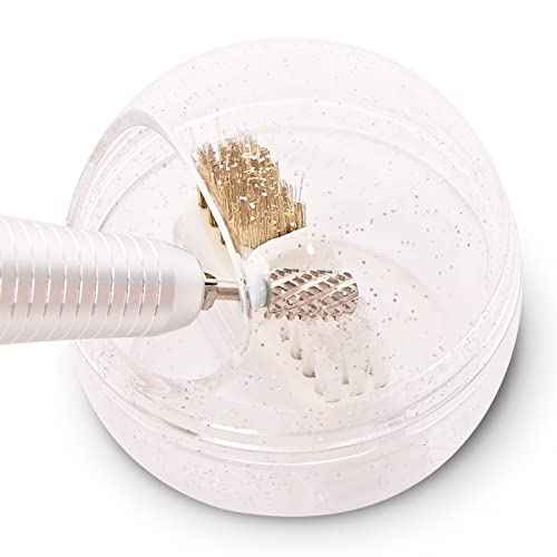 MelodySusie Nail Drill Bits Cleaner Brush Case Accessories with Clear Cover for Cleaning Tungsten Carbide Ceramic Nail Drill Bits Cuticle, Steel Wire & Nylon Double Brush - White