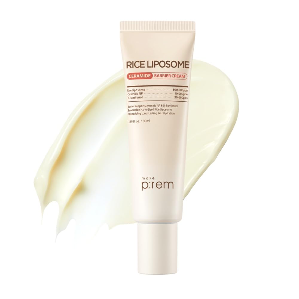 MAKE P:REM Rice Liposome Ceramide Barrier Cream, Skin Barrier Support, Long-Lasting 24H Hydrating Moisturizer, Korean Skin Care, 1.69 fl.oz. (50ml)