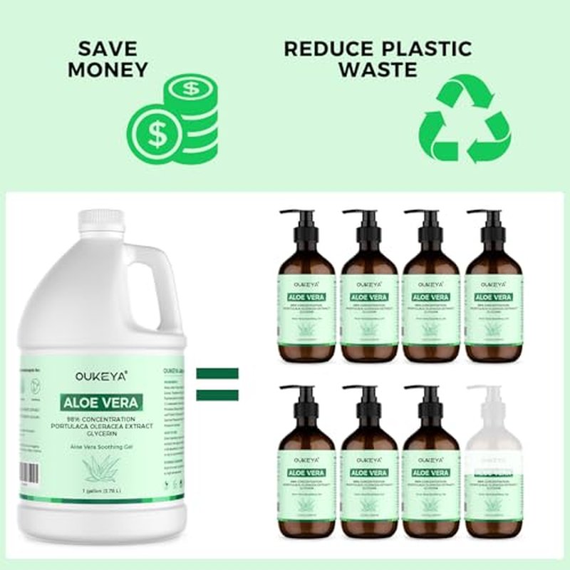 OUKEYA 1 Gallon, Aloe Vera Gel ? Soothing, Hydrating, and Nourishing for Face & Body | 98% Natural Aloe Vera, Pure & Organic for After Sunburn Relief, Skincare & Hair Hydration, Calming Moisturizing