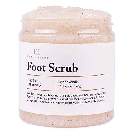 FootFitter Natural Foot Scrub with Sea Salt, Deep Exfoliating Foot Care for Dry Skin, Calluses, and Cracked Heels, Smooths Dry Feet (Made in Germany) Sweet Vanilla Scent