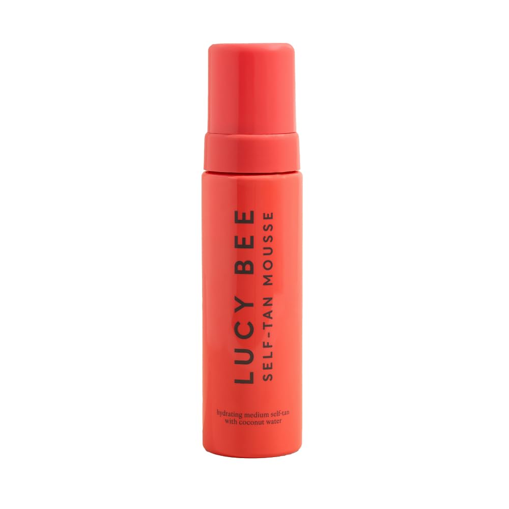 Lucy Bee Self Tan Mousse, Customizable Medium Self Tanning Foam, Natural Looking Tan, Quick-Drying, Dermatologist Approved for Sensitive Skin, Hydrating Coconut Water, Tropical Scent, 6.76 fl oz