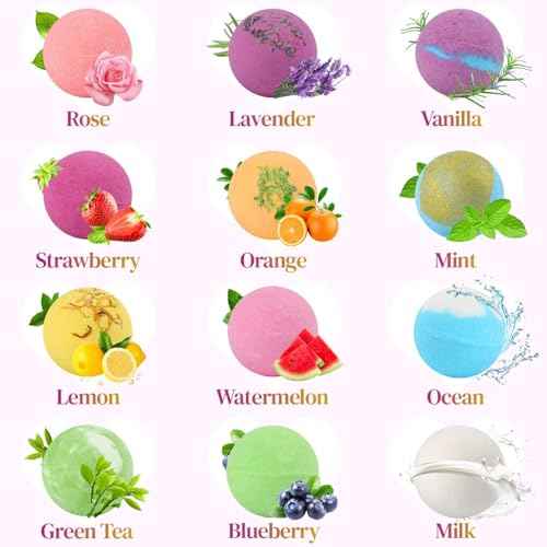 KIMHY Bath Bombs for Women, 12 PCS Bath Bombs for Girls Kids Toddlers Adults, Shea & Coco Butter Dry Skin Moisturize, Bath Bomb Kit for Birthday Halloween Christmas